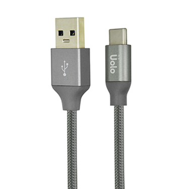 Uolo Link 2m Braided USB C to USB A 3.0 Charge & Sync Cable, Grey